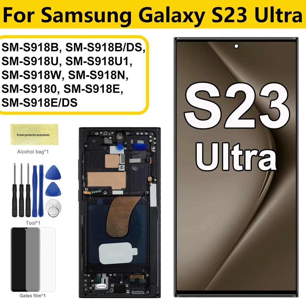 Display Screen For Samsung S23 Ultra S918B S918N S918U LCD Display Touch Screen Digitizer with Frame For Samsumg Galaxy S23Ultra