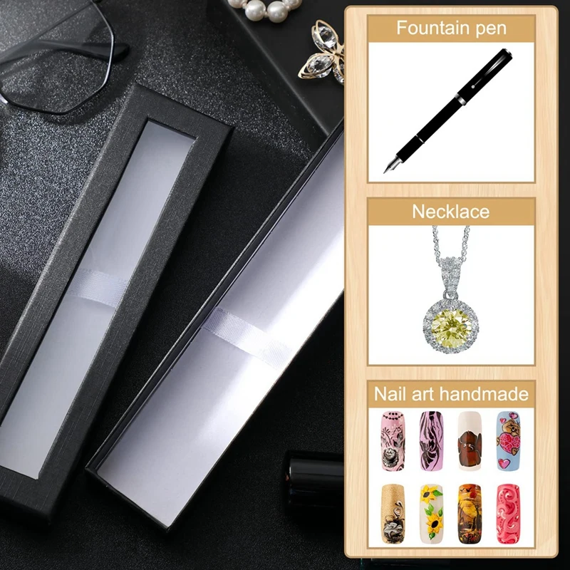 16 PCS Empty Pen Gift Box Cardboard Case Black Paper With Clear Window For Jewelry Pencil Ballpoint Fountain Pen Display