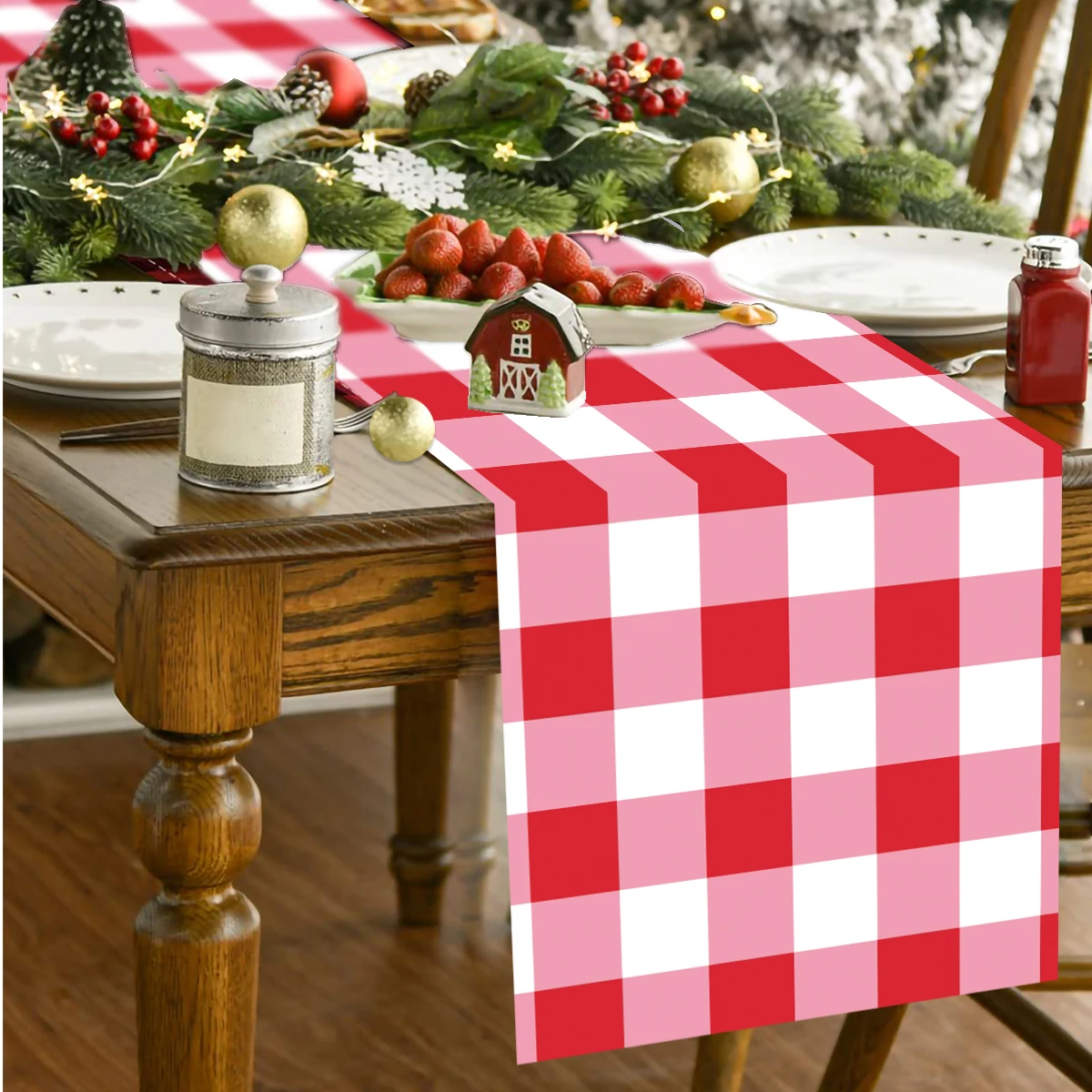 Buffalo Check Plaid Table Runner Happy 1st Birthday Party Decorations Kids Table Cover Wedding Party Favors Baby Shower Supplies