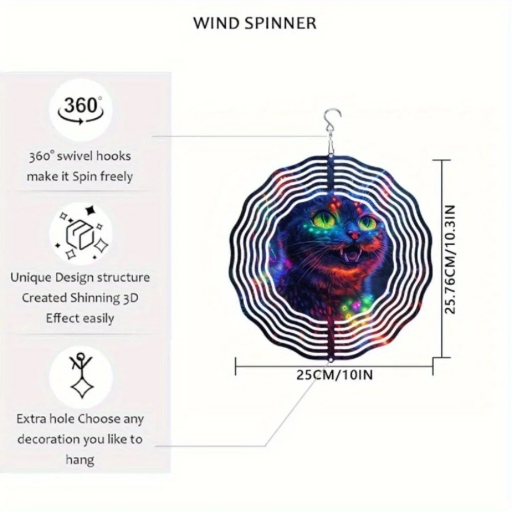 Campanella a vento in metallo con gatto blu ad energia solare (Sorriso misterioso) |   Decorazione da appendere |   Regalo ideale per Halloween e Natale