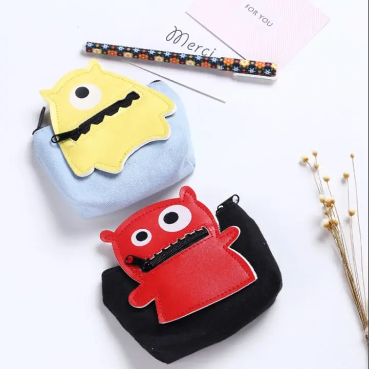 

12pcs/lot Korea Cute Monsters Canvas Zipper Coin Wallet Purse Storage Case Kids Birthday Christmas Gifts Present Party Favor