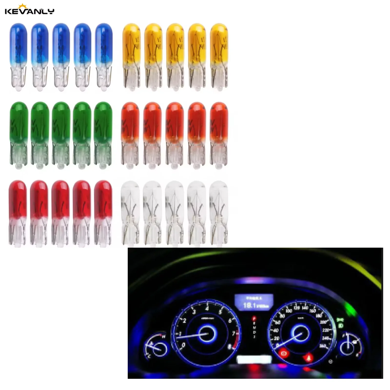 

100 pcs Car T5 12v 1.2w Halogen Lamp Instrument Lights W2W Auto Interior light Car Styling Blue/Red/Amber/Yellow Dashboard Bulb