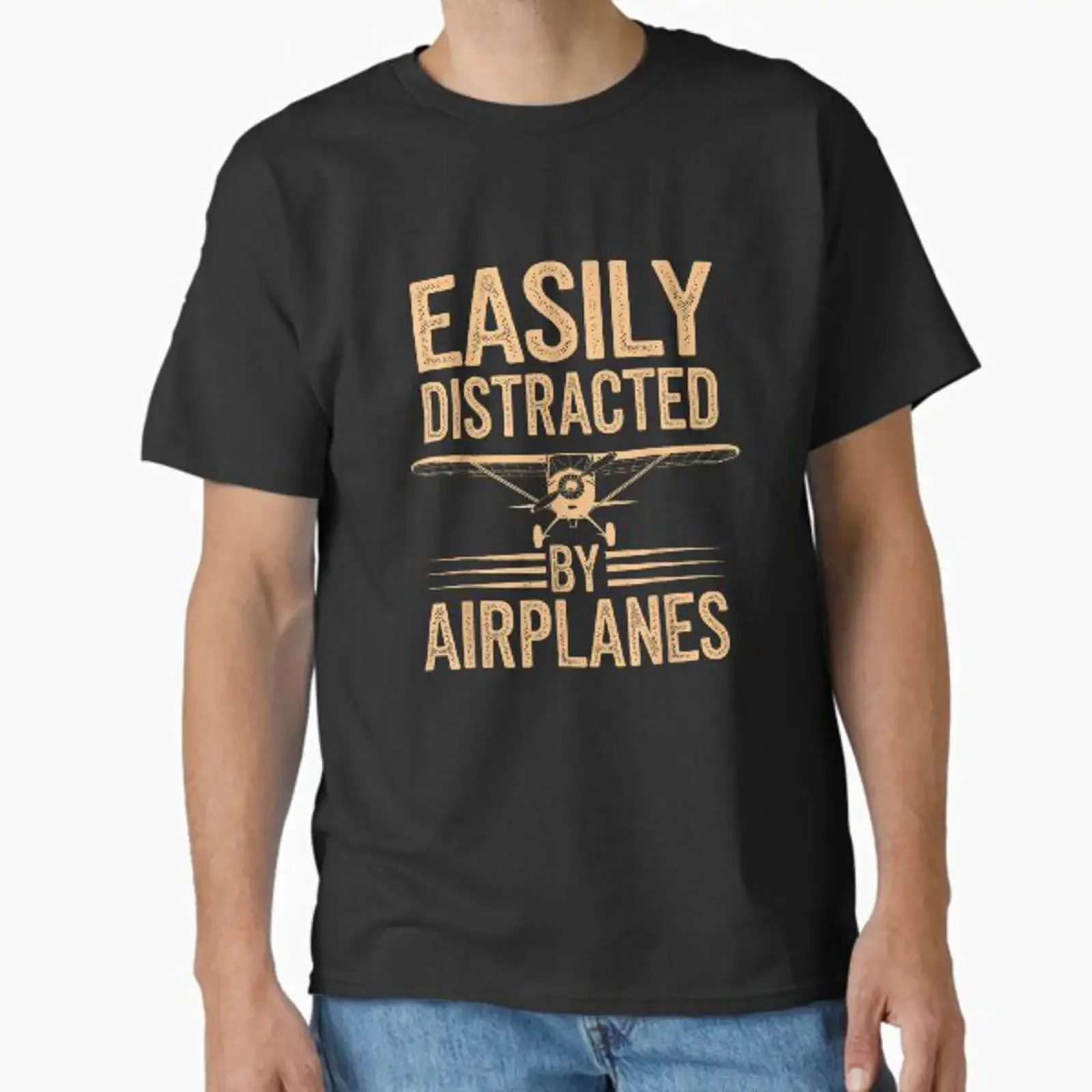 Easily Distracted By Airplanes Aviation Humor Pilot Classic T Shirt vintage Washed Casual Comfortable streetwear Stretched