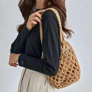 حقيبة شاطئ شبكية للنساء, حقيبة كتف شبكية مجوفة, حقيبة تسوق نسائية, حقيبة أزياء نسائية, الصيف أفضل 12 حقيبة شاطئ كروشيه مبيعا - رقم 8