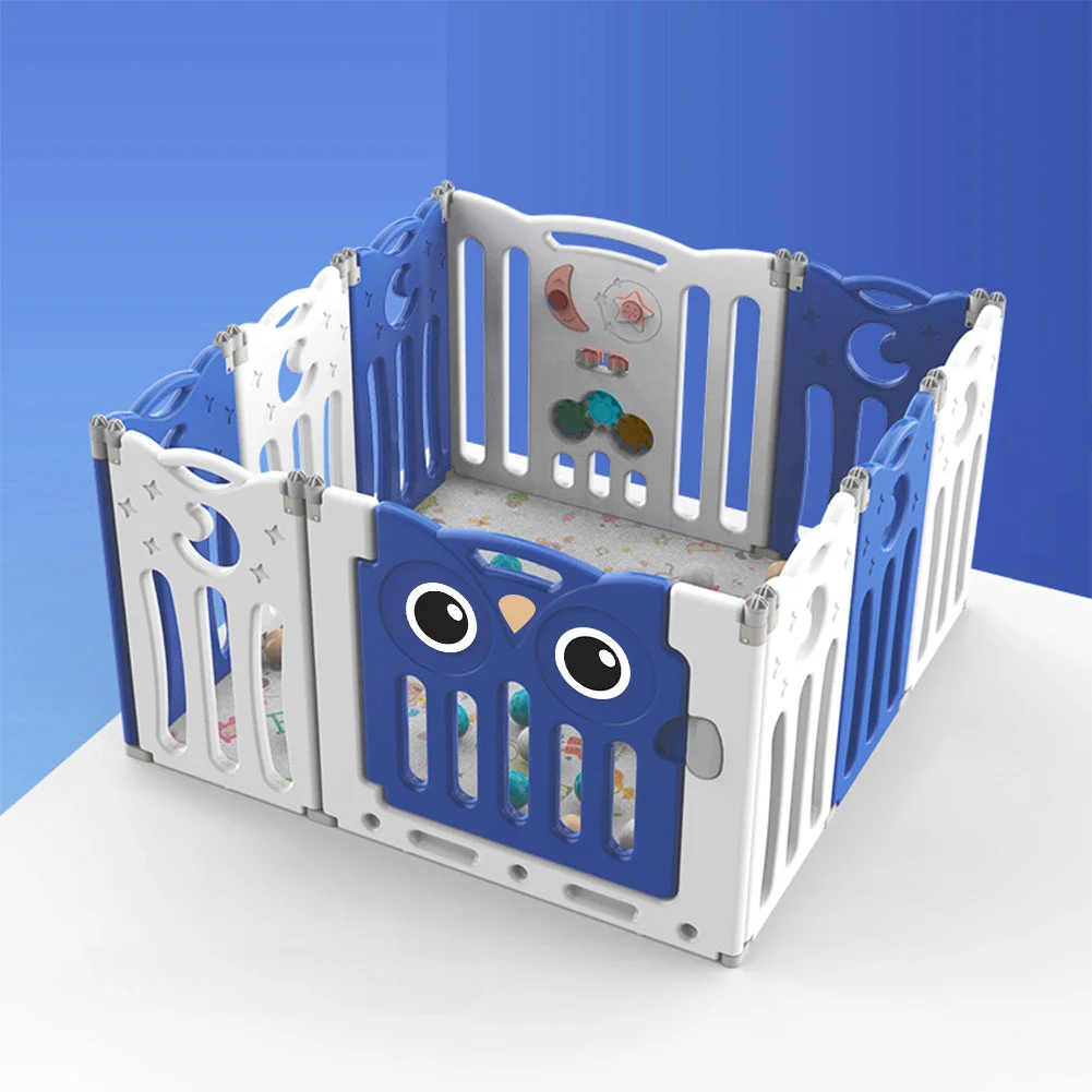 Kids Child Playpen Foldable Safety Gate Fence with Lock, Blue 10 Panels