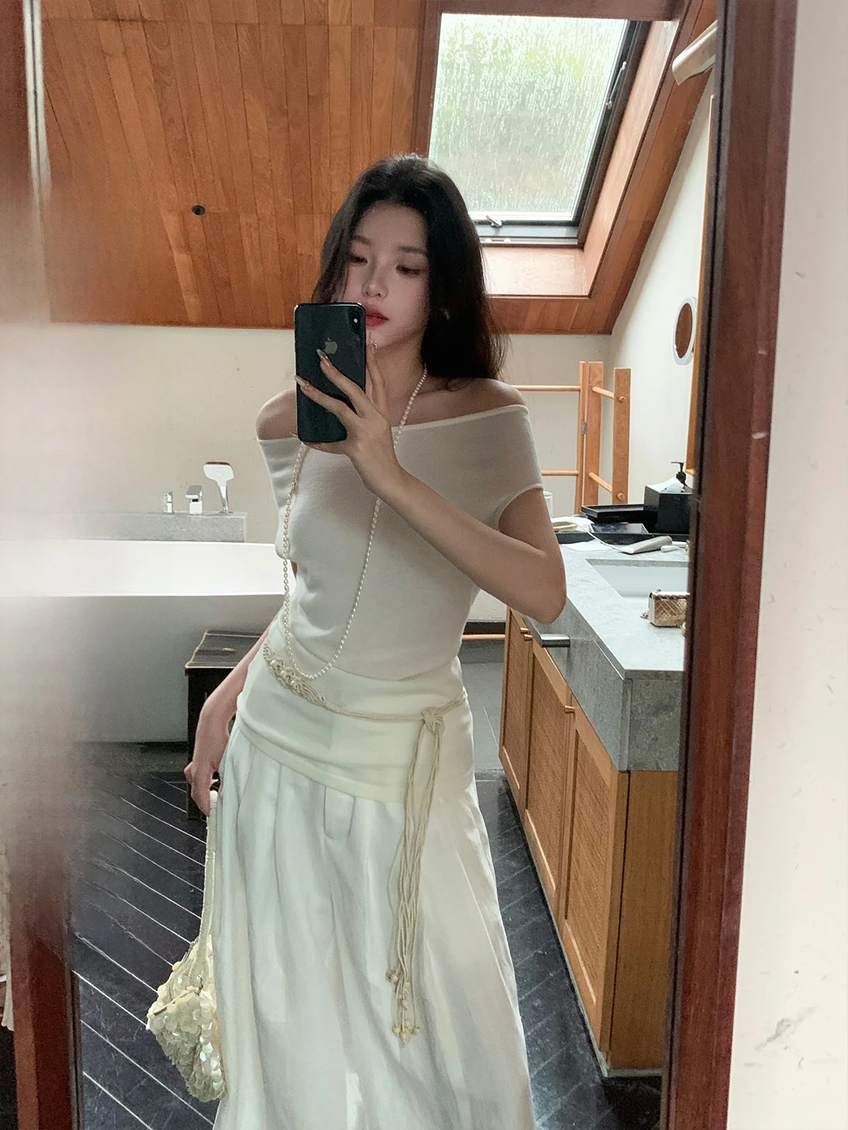 

Iceollo Woolen White One-oulder Knitted Sweater Women's Spring Faion oulder Exposure Top Small Size Sweet Sle