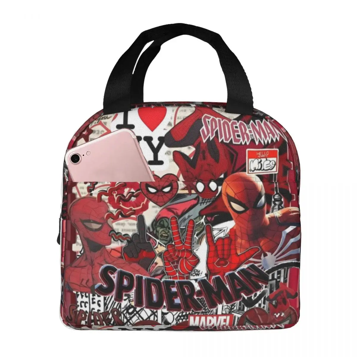 Miniso Spider Man Cartoon Lunch Bag For Child Lunch Box Retro Work Cooler Bag Portable Insulated Oxford Thermal Lunch Bags