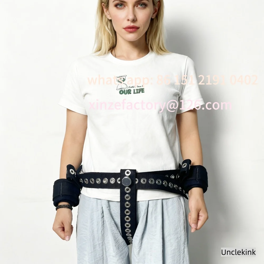 

Customizable Patient Safety Restraints - Black Cotton Cuffs with Magnetic Lock Waist Hip Fixation Set Diaper Belt Patients Hospi