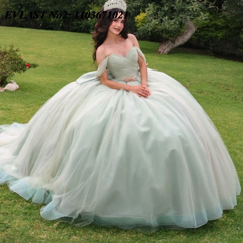 

EVLAST Customized Sparkly 2026 Sage Qinceanera Dress Ball Gown Shiny Applique Beading Corset Sweet 16 Vestidos 15 Anos E2QA270