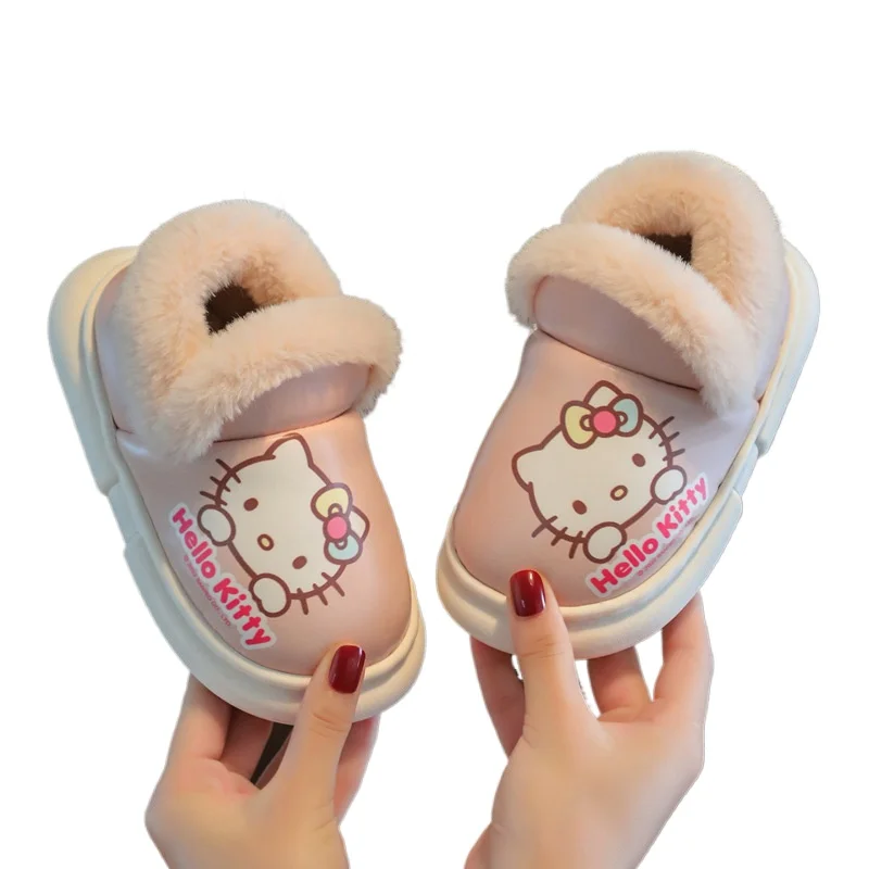 Hello Kitty Girls Warm Shoes 2024 Winter Thicken Warm Home Shoes for Kids Indoor Shoes ToddlerCartoon Non-slip Soft Sole Shoe