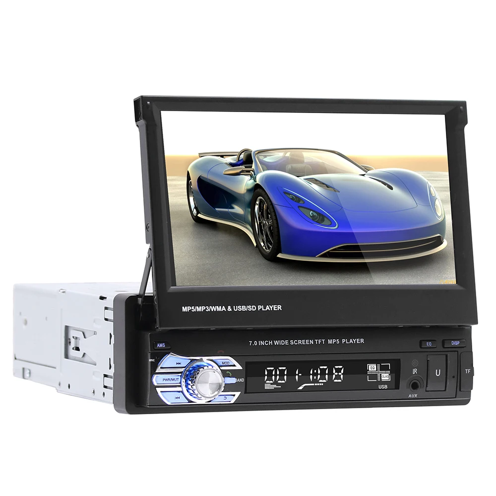 Podofo 1DIN 7-Zoll Autoradio mit ausfahrbarem Touchscreen, Bluetooth, Multimedia-Player, FM, USB, AUX, Audio – Detail 1