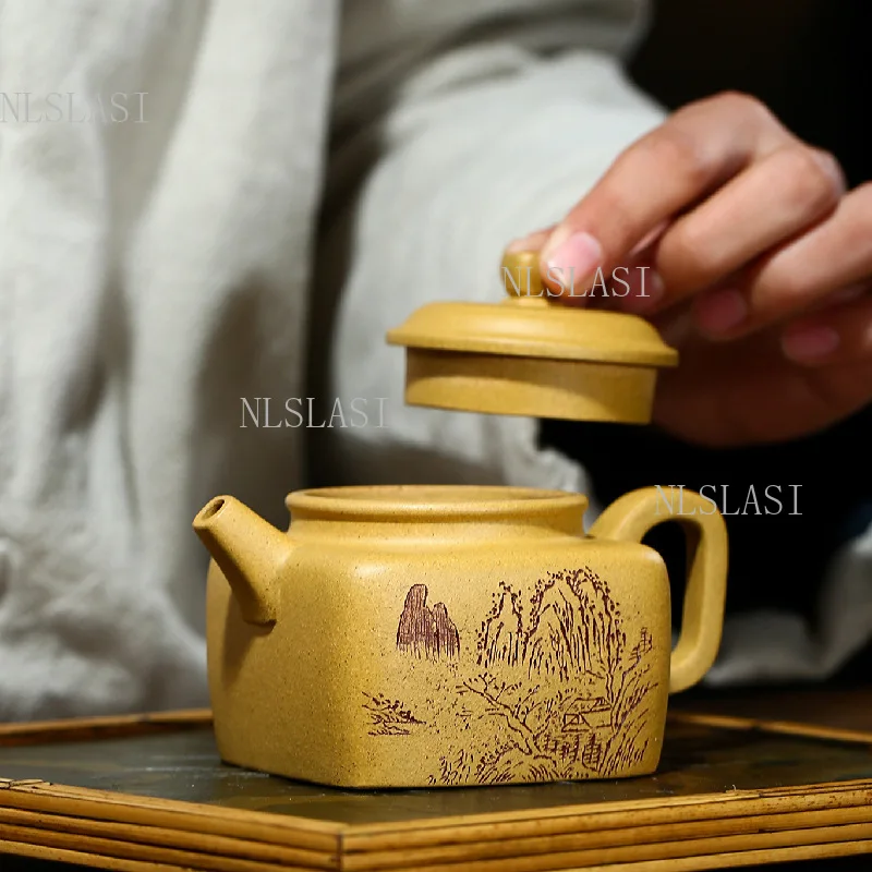 

220ml Boutique Yixing Purple Clay Teapot Section Mud Square Filter Tea Pot High Grade Zisha Tea Infuser Handmade Beauty Kettle