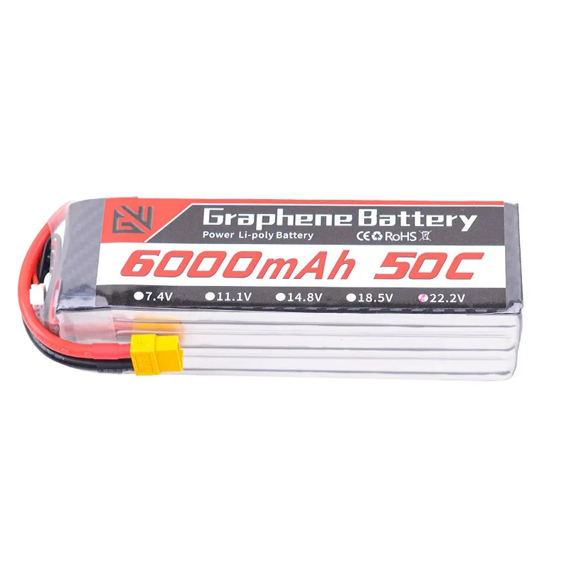 Batería de Dron RC de 6000mAh, 50C, 2S, 3S, 4S, 6S, 7,4 V, 11,1 V, 14,8 V, 22,2 V, para cuadricóptero de carreras GWRC FPV, paquete de LiPo largo de alto rendimiento