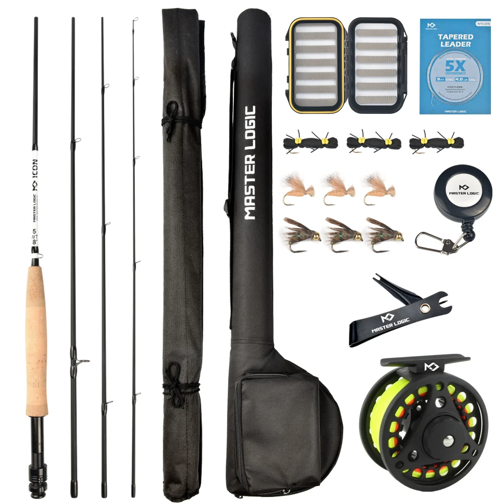 

MASTER LOGIC Fly Fishing Rod and Reel Combo Starter Kit with Lightweight Fly Box Case & Fishing Flies and Die Cast Aluminum Reel