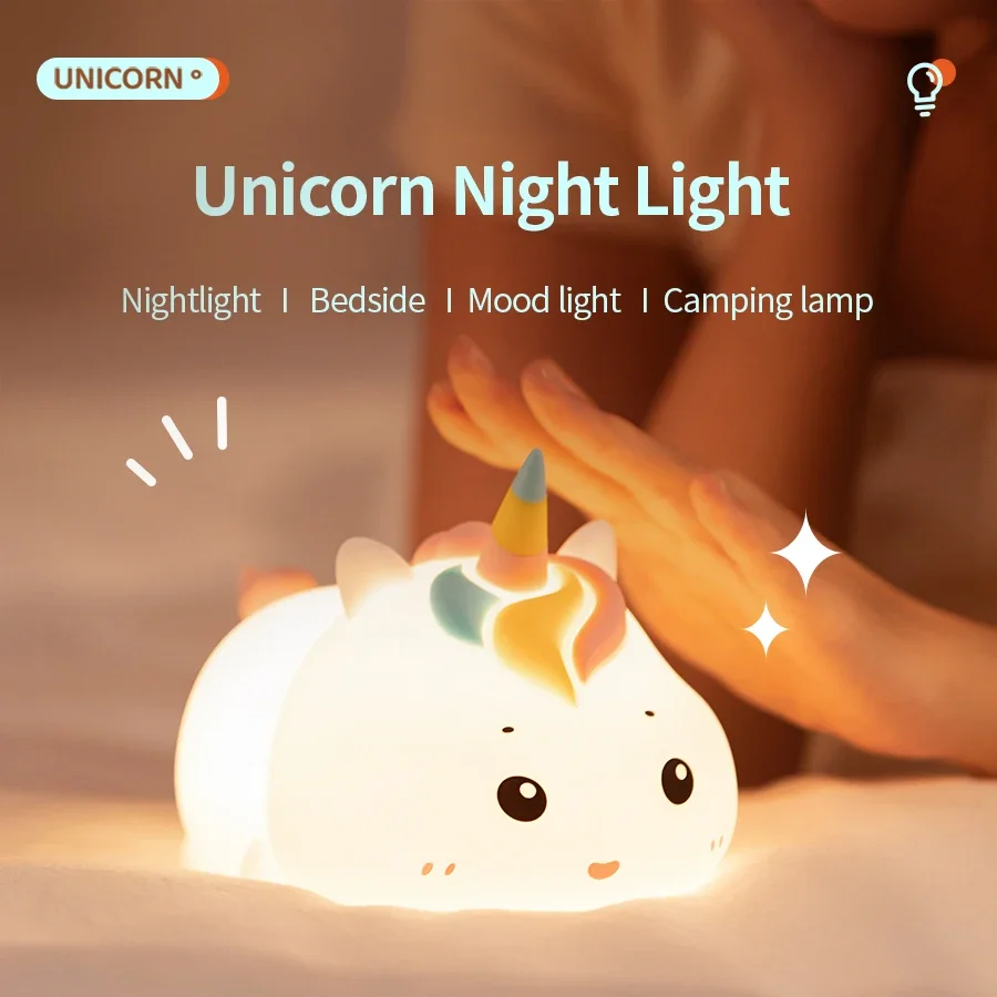 Rechargeable Unicorn Night Light Silicone Patting Lamp with Remote Control Dimmable Atmosphere Lamp Creative Gift Decor Light