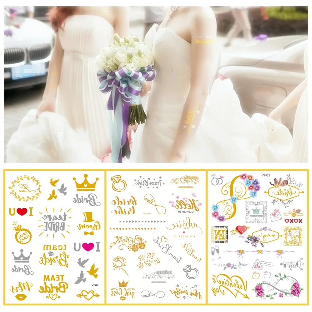 23 Kinds Wedding Party Tattoo Bronzing Glitter Gold Stickers Temporary Body Makeup Waterproof Disposable tatouage temporaire