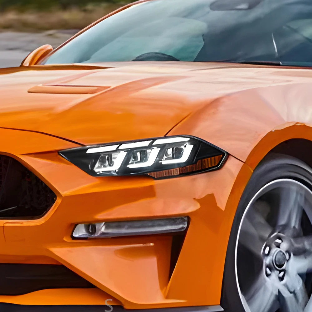 

Автомобильные передние фонари для Ford Mustang 2018-2023, светодиодные автомобильные фары в сборе, обновленный новый стиль, динамические 3 линзы проектора, аксессуары