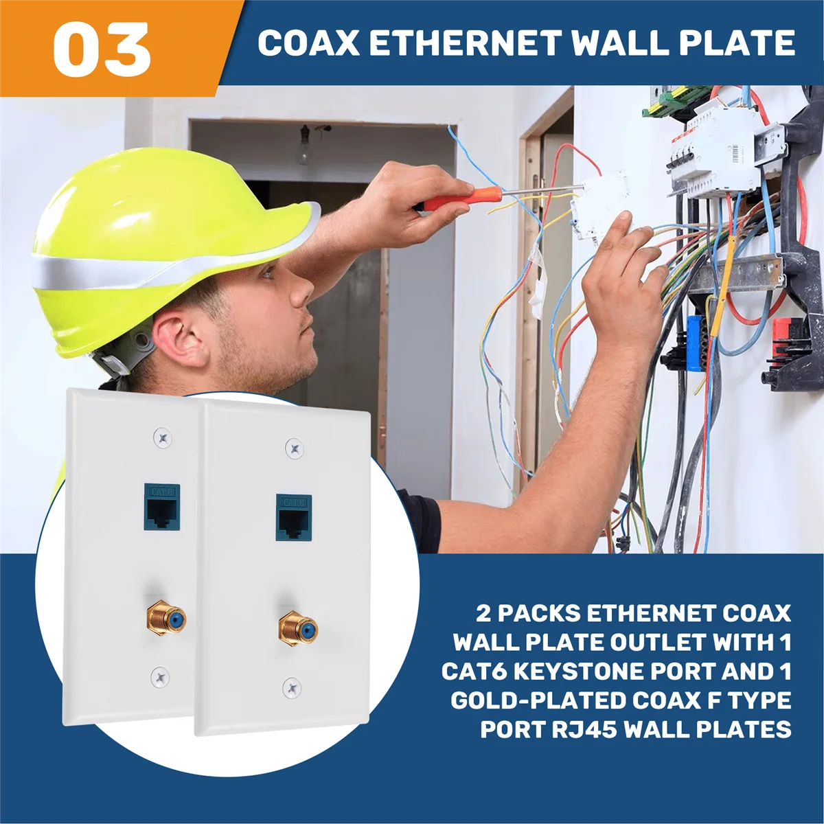 SMIEA Presa per piastra a muro coassiale Ethernet da 2 confezioni con 1 porta Keystone Cat6 e 1 porta coassiale tipo F placcata in oro Piastre a muro RJ45