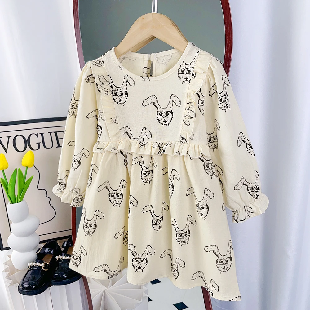 Korean Version Casual Animal Print Long Sleeved Dress for Girls' Daily Wear Autumn Promotion