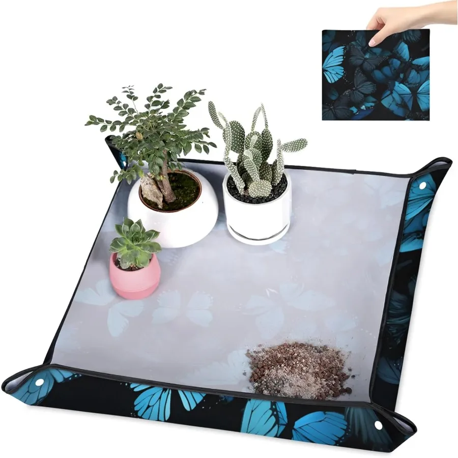 

Butterfly Blue Foldable Garden Hand Transplanting Succulent ToolsWaterproof Thickened Repotting Mat Plant Tag Miniature Plantin