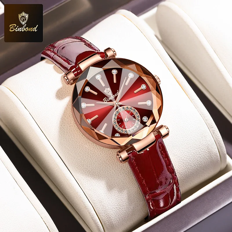 BINBOND Роскошные элегантные женские наручные часы, водонепроницаемые часы из нержавеющей стали для женщин, простые повседневные женские кварцевые часы
