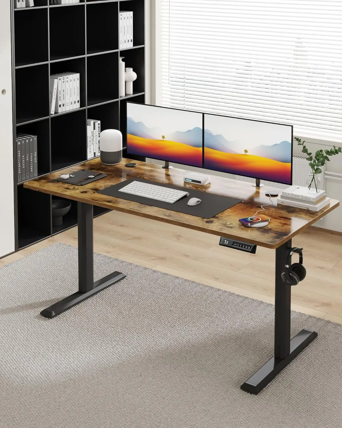 Shahoo Electric Standing Desk 48 Inch, Ergonomic Height Adjustable Table with T-Shaped Metal Bracket Modern Computer