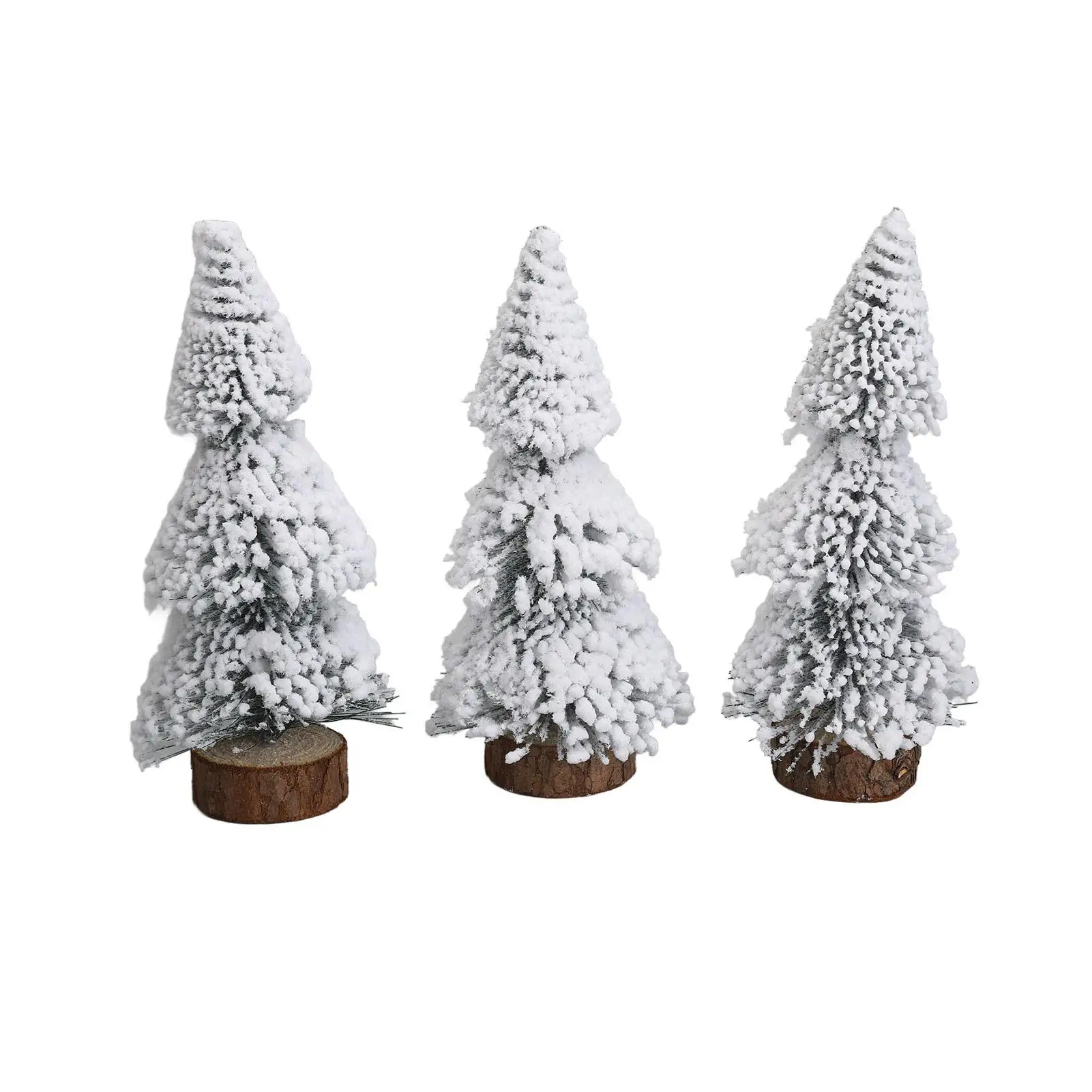 Flocked Cedar Tree Ornament with Stable Base - Mini Artificial Christmas Tree & Logs for home Decor