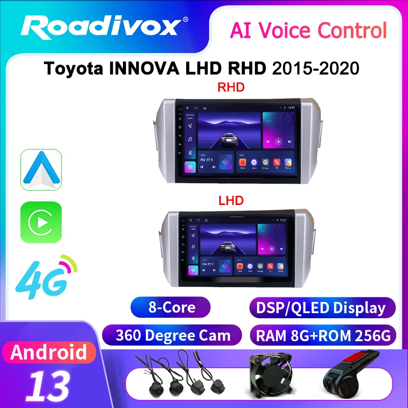 roadivox Android car radio for Toyota INNOVA LHD RHD 2015 2020 stereo GPS Navigation video Multimedia Player tape recorder