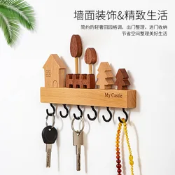 Creative New Wall Mounted Entrance Key Storage Rack With Solid Wood Wall Key Hooks, No Drilling Required Enter The Door