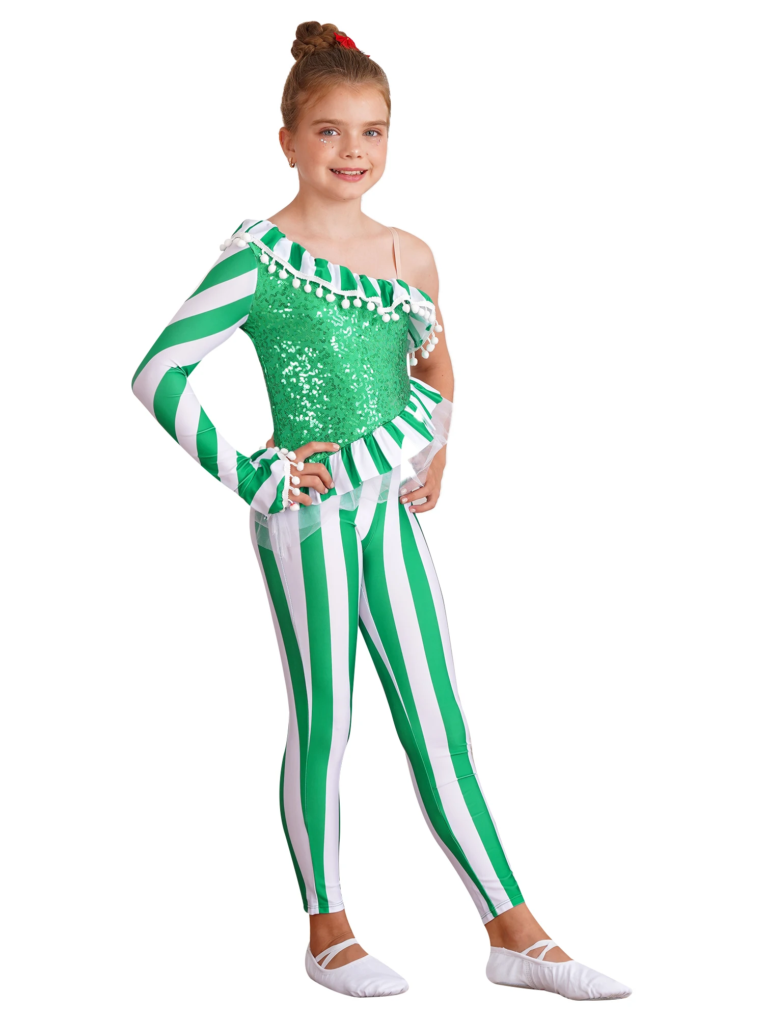 Costumes de batterie de danse de Noël Candy Cane pour enfants, costume Unitard One Initiated, vêtements de danse Santa Sweetie, costume de vacances de Noël pour filles