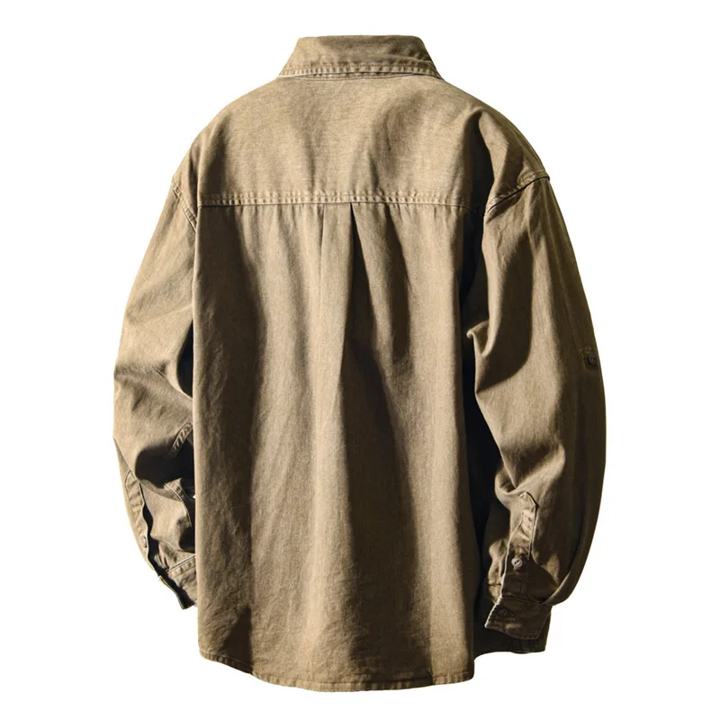 قميص دينيم أمريكي عتيق عالي الجودة للرجال لخريف 2025 100% قطن ثقيل الوزن كلاسيكي بياقة قميص سترة Amekaji #3