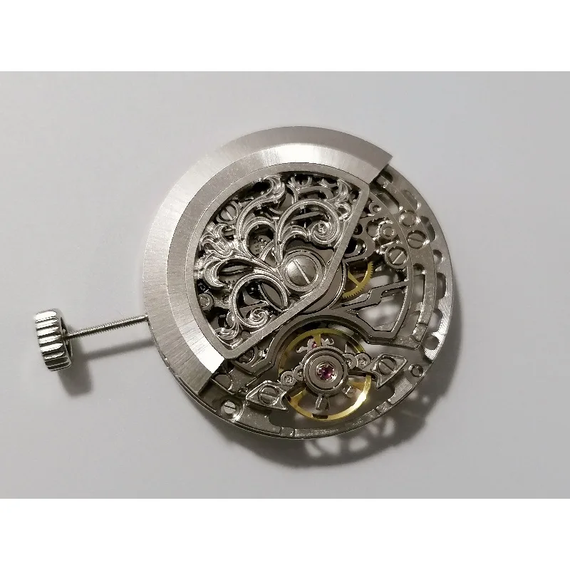 حركة الساعة لهانغتشو 7500 حركة هيكل عظمي ثلاثية اليد منقوشة بالفضة قوة 80 ساعة #3