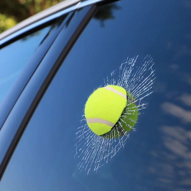 Creative Interesting 3D Baseball Tennis Ball Breaking Car Window Stickers Realistic Broken Glass Window Sticker Prank Joke Decal