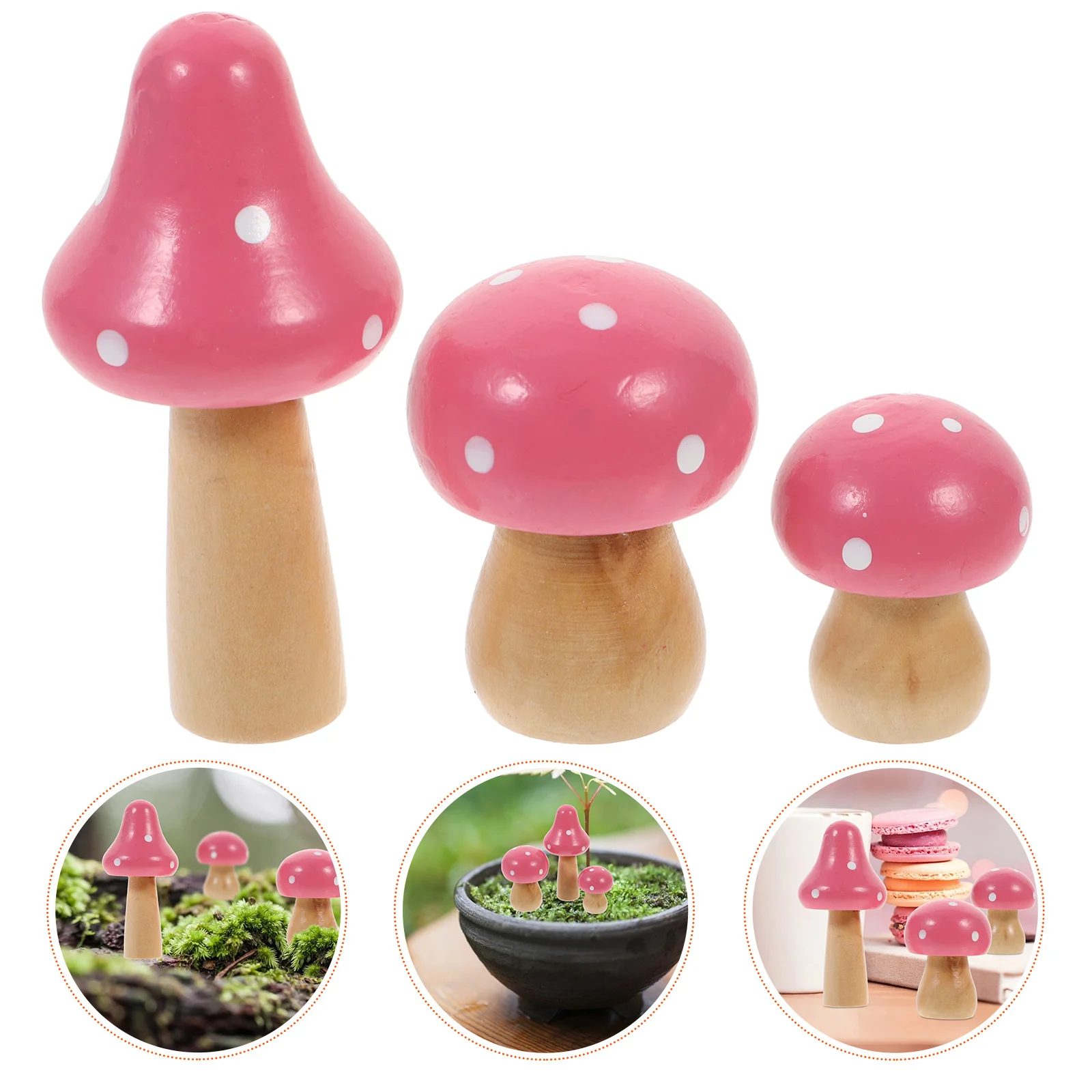 

3 Pcs Mini Wooden Mushroom Desktop nament Simulated Bamboo Statue Colorful Realistic Ideal Home Office Cafe Nature