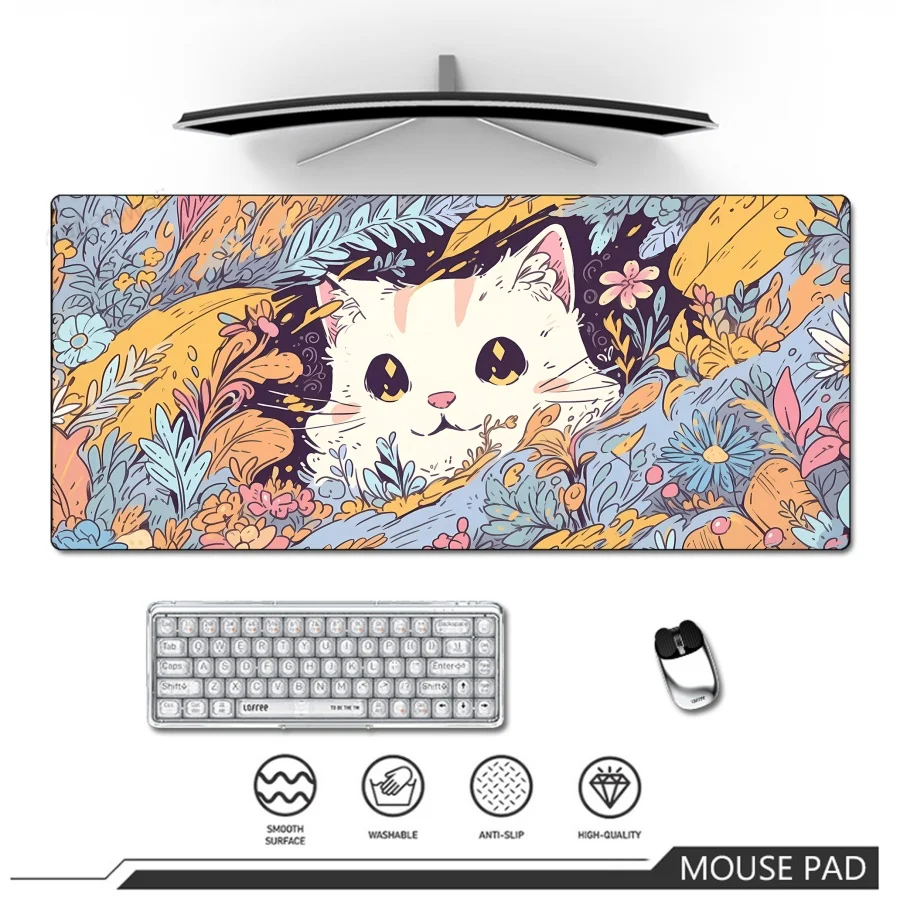Carpet gaming Mouse Pad Girl Cat Design Desk Mat Large Anime non-Slip rubber base gamer pc Keyboard Gaming mat mouse pads 3