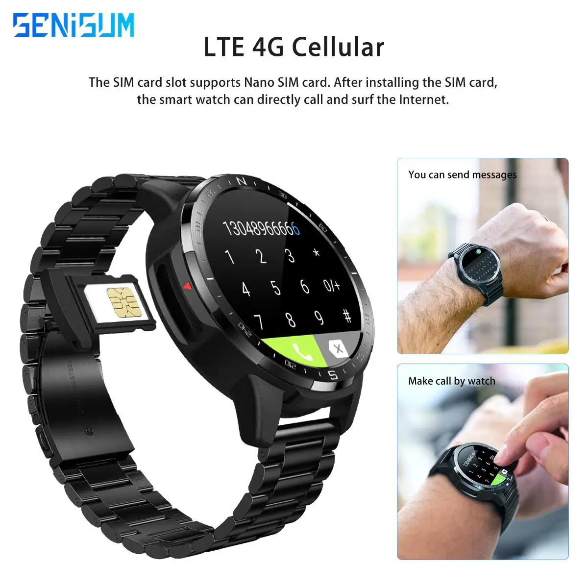 LTE 4G Smart Watch 3G+32GB GPS WiFi Heart Rate Monitoring Camera 1.6