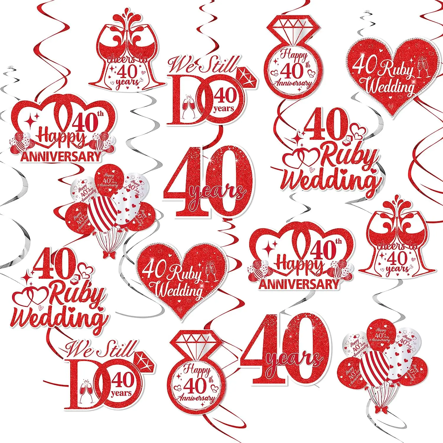 

24pcs 40th Wedding Anniversary Decorations 40th Ruby Wedding Anniversary Hanging Swirls Ceiling Decoration for Anniversary Party