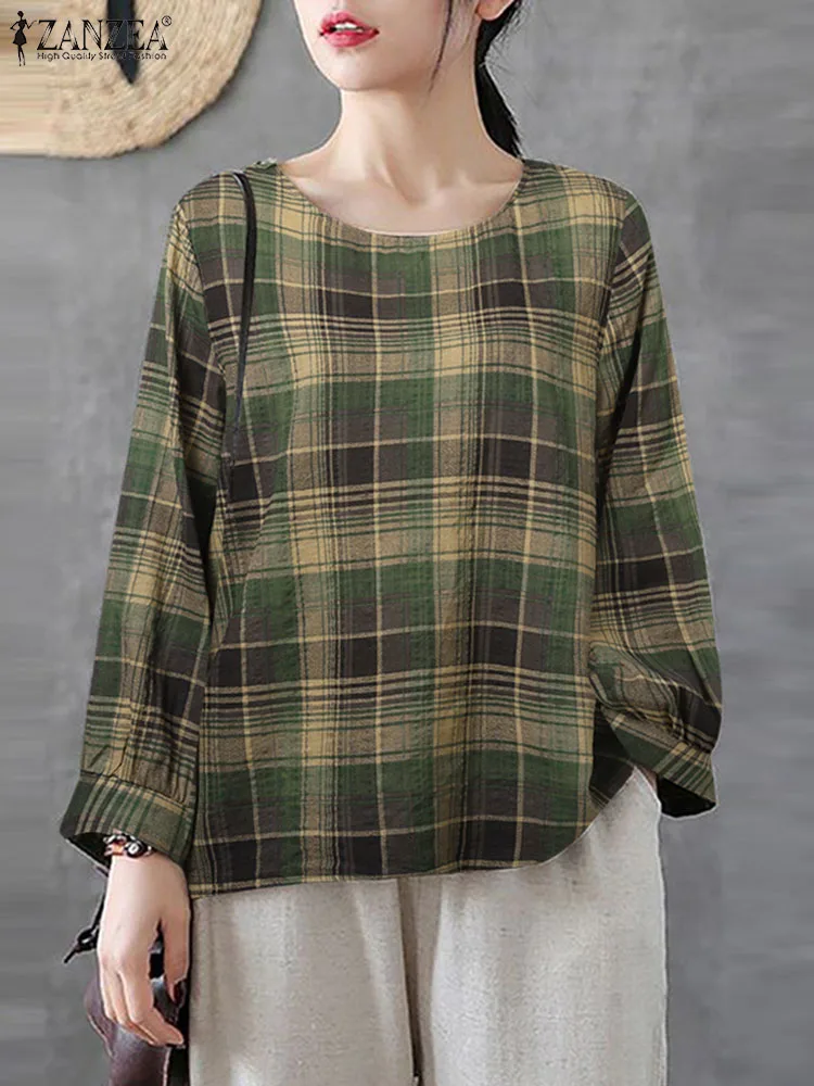 Women Autumn Plaid Checked Blouse 2024 ZANZEA Casual Long Sleeve O Neck Tops Female Elegant OL Work Shirt Bohemain Loose Blusas