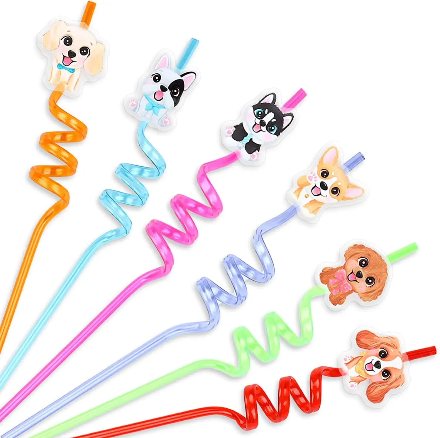 18 Pack Puppy Dog Party Favors Reusable Drinking Straws for Dog Paw Pets Animal Theme Kids Birthday Party Supplies Decorations