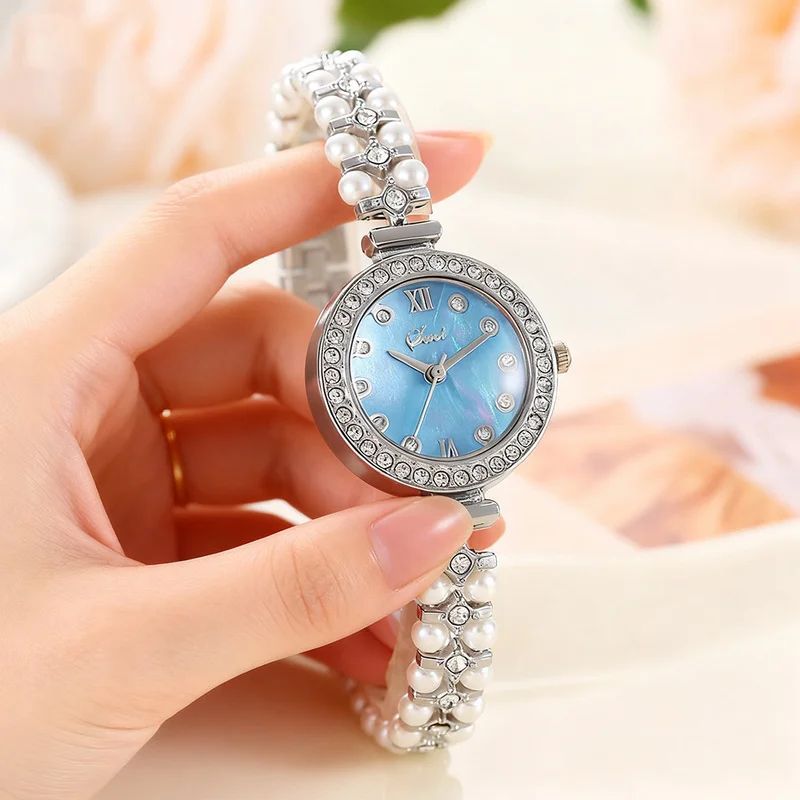 Women's Quartz Watch Fashion Ladies Wristwatch High End Elegant Light Luxury Niche Female Bead Chain Watch For Daily Wear Party