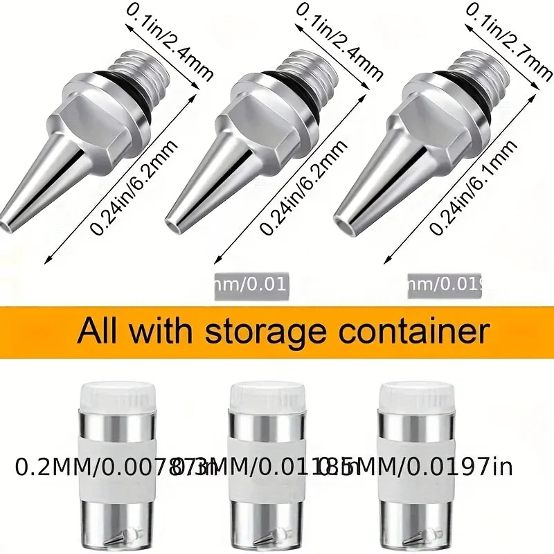 11-piece nozzle set 0.2/0.3/0.5mm metal airbrush nozzles with transparent silicone protective caps and wrench