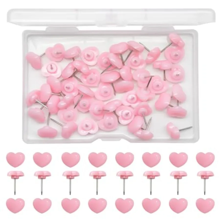 

50 Pcs Push Pins Heart Thumb Tacks Pink Cute Push Pins for Wall Corkboard Bulletin Board Maps Office Home Decorative