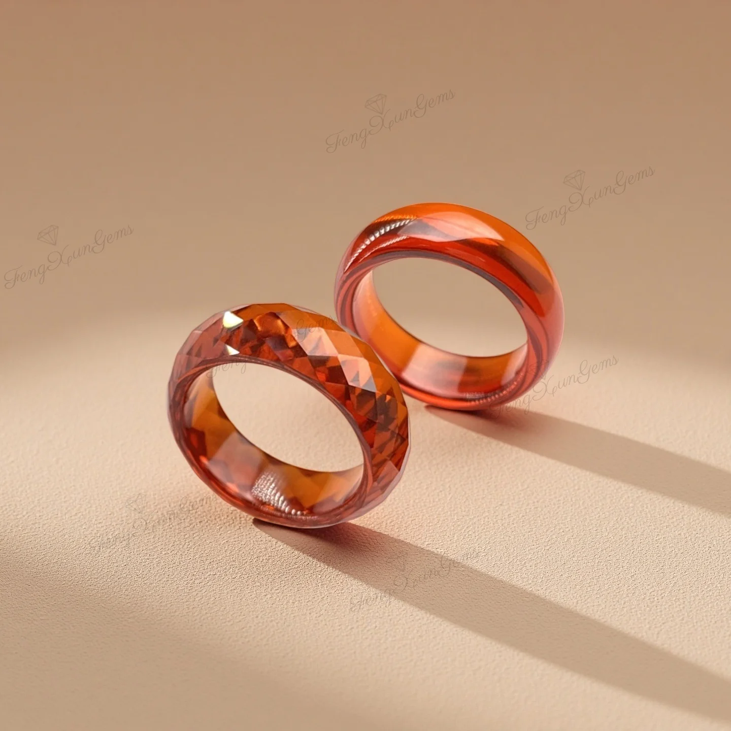 Women Men Orange Cubic Zirconia Ring, Faceted Shiny CZ & Smooth Plain Band Finger Ring, Minimalist Daily Party Jewelry Gift