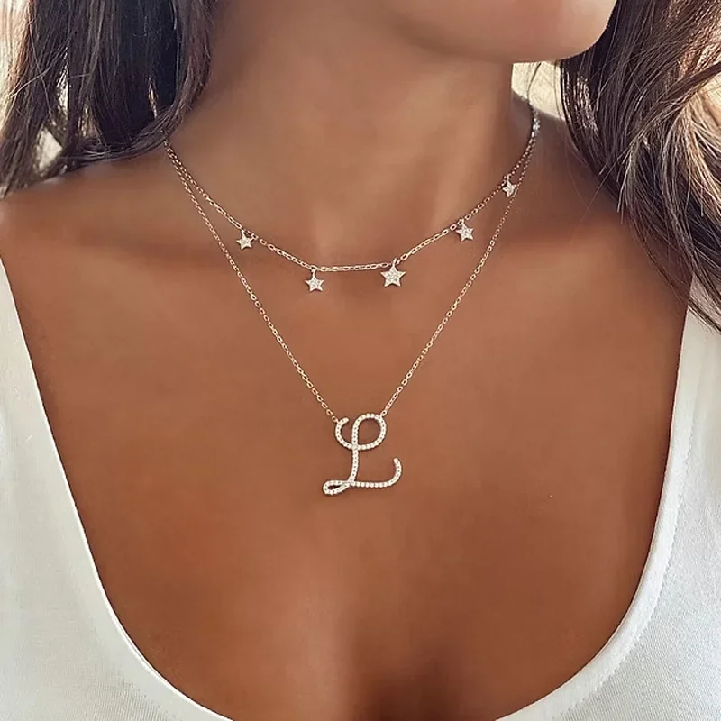 

НОВОЕ модное колье из стерлингового серебра 925 пробы Micro Pave Cz Star, 5 шт., кулон, многослойное ожерелье высшего качества, ювелирные изделия для женщин