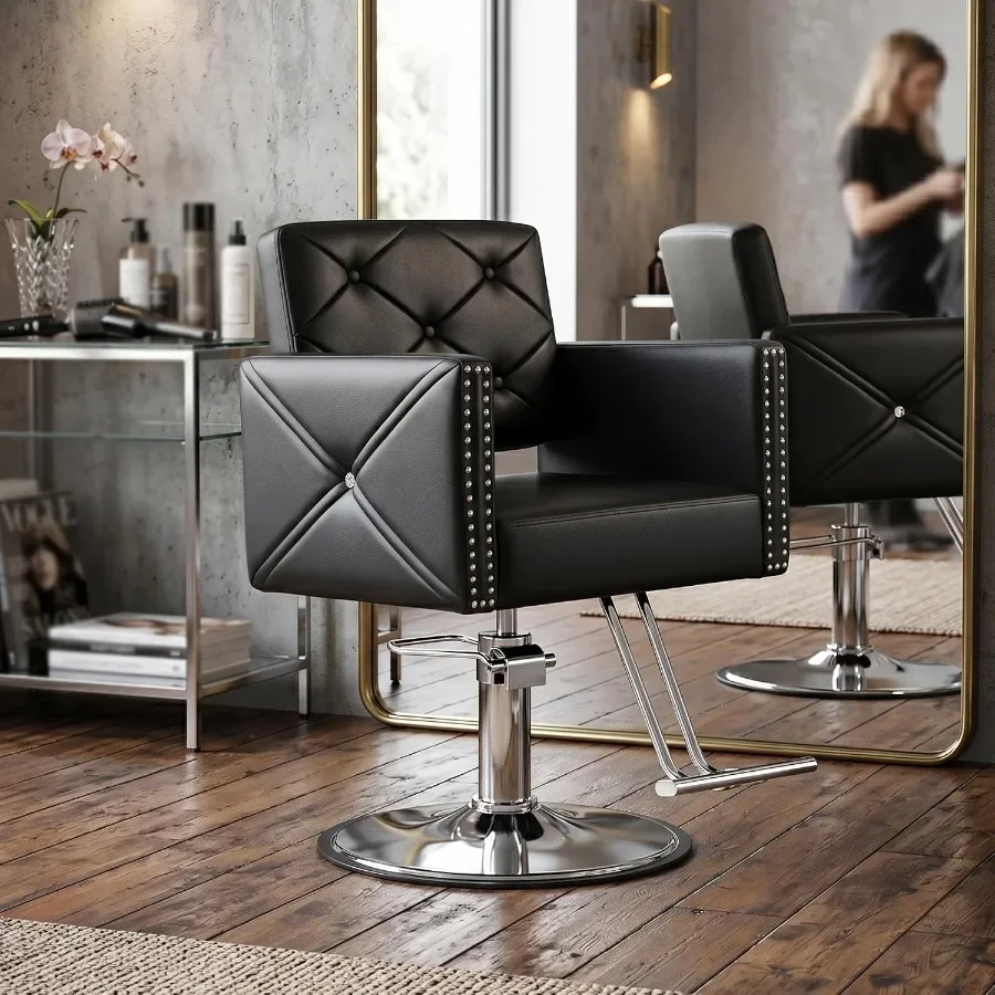 Barber Chair with Rivets, Salon Chair for Hair Stylist, 360 Degree Swivel, Heavy Duty Hydraulic Pump, Professional Styling Chai