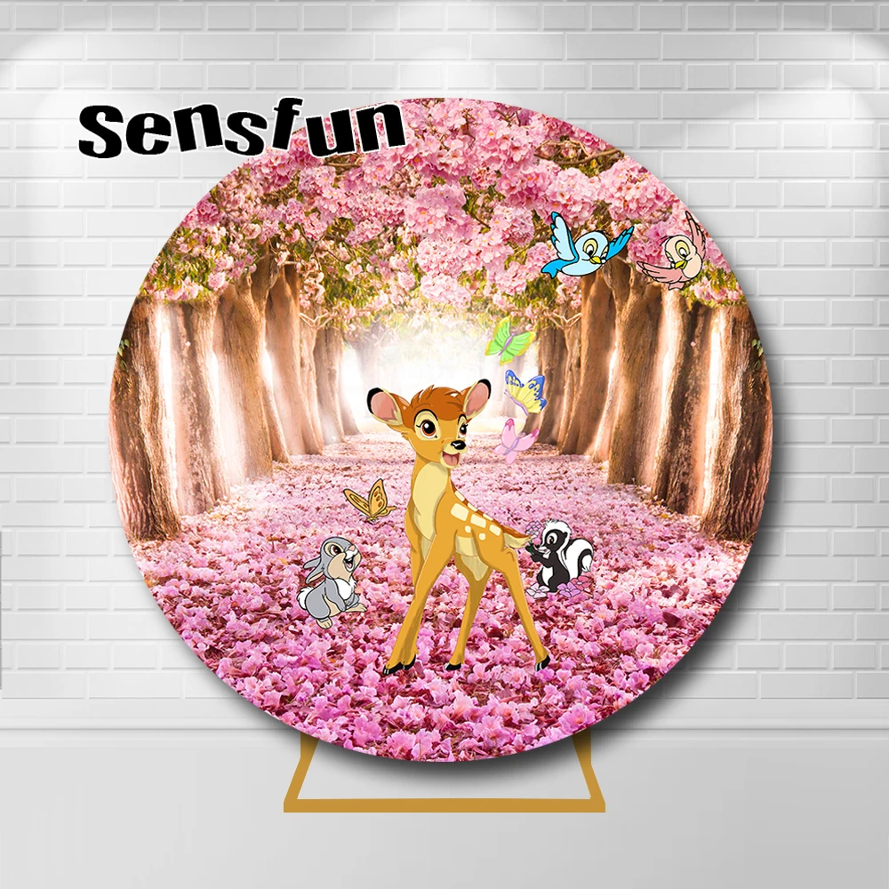 Disney Bambi Fairy Pink Tree Round Backdrop Cover For Girls Baby Shower 1st Birthday Party Circle Background Elastic Supplier