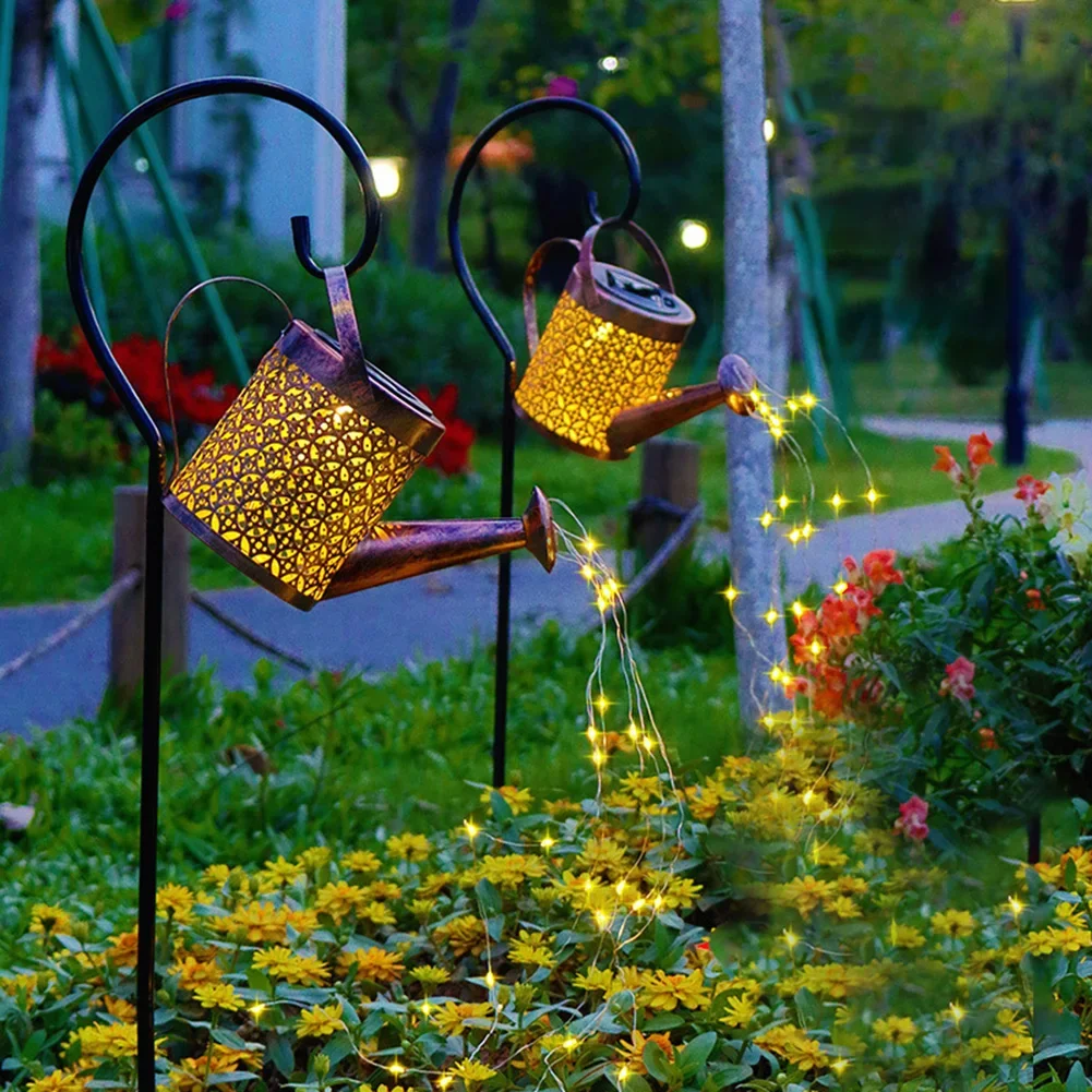 Solar Watering Can Light Hanging Waterfall Lamp Waterproof Outdoor Garden Decor Yard Porch Lawn Backyard Landscape Lighting