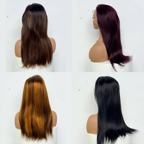 Imagen 2 del producto Peluca con malla Frontal 13x4 colorida de 230% de densidad para mujeres negras peluca Frontal de encaje transparente recta brasileña 13x4 cabello humano