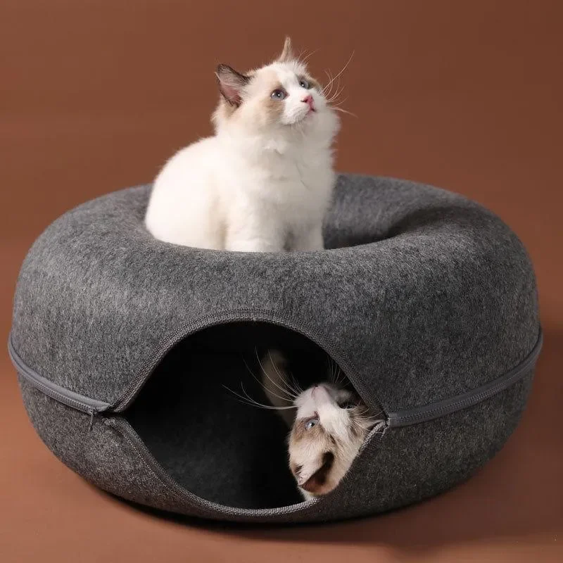 

Toys Cat Nest Donut Tunnel Bed Pets House Natural Felt Pet Cave Round Wool For Small Dogs Interactive Play Toycat