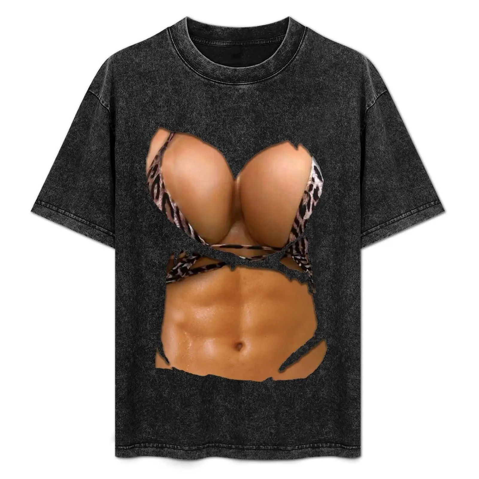 

Fake Abs Shirt Bikini Body Muscle Six Pack Fake Big Boobs T-Shirt Plus Size Simple Casual Top
